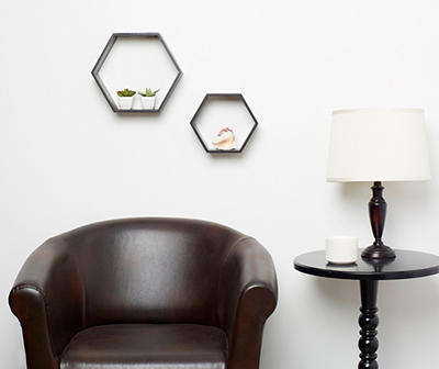 Black Hexagon Hanging Storage Shelves, 2-Piece Set