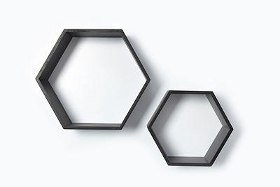 Black Hexagon Hanging Storage Shelves, 2-Piece Set