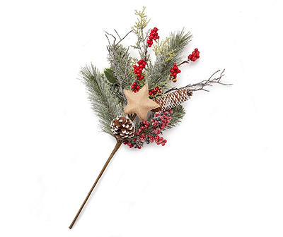 Mixed Berry, Pinecone & Star Flocked Artificial Pine Branch