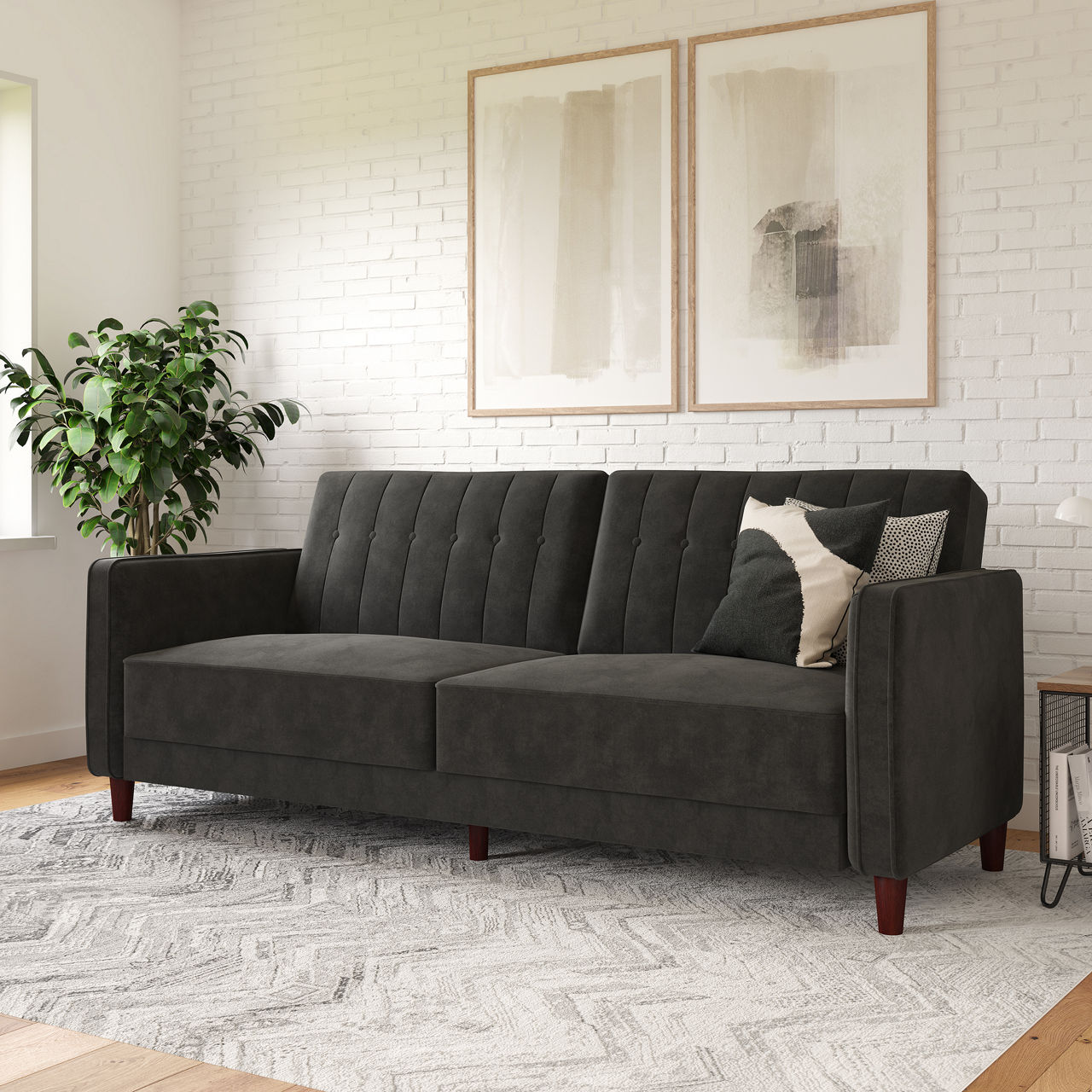 Light Grey Velvet Tufted Sofa Baci Living Room
