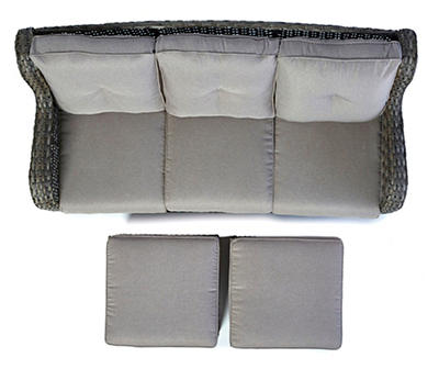 Oakmont Gray Cushioned Sofa & Ottomans All-Weather Wicker Set