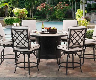 High Dining Fire Pit Table, Outdoor High Top Table And Chairs With Fire Pit