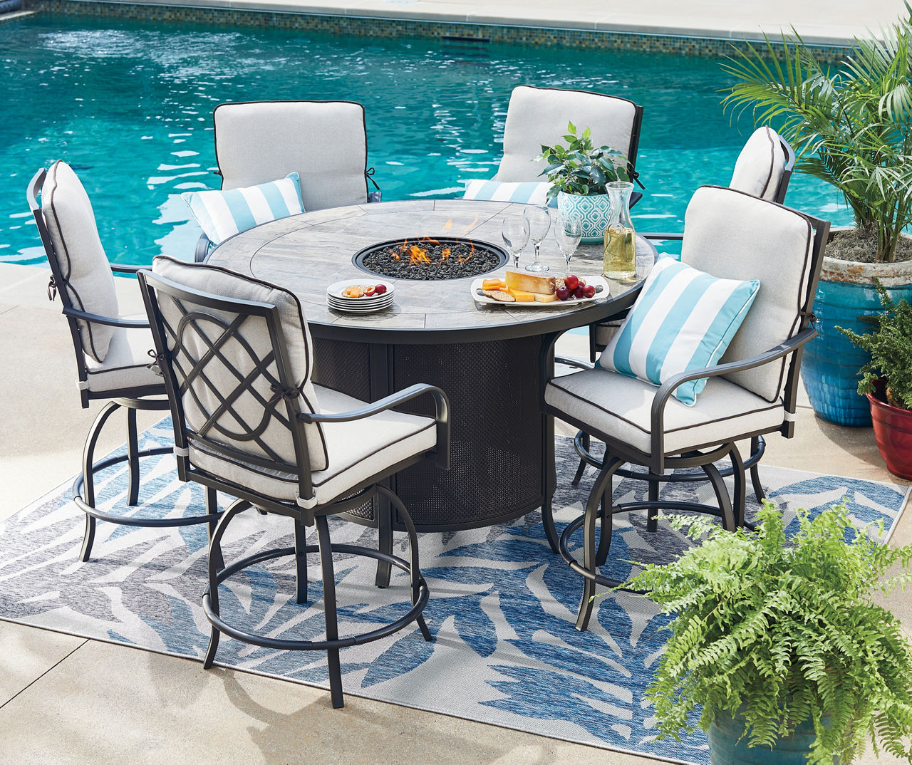 Dining table set with best sale fire pit in middle