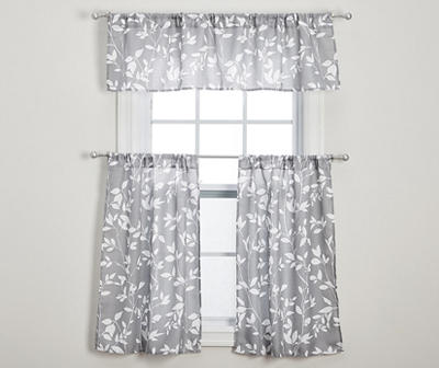 Piper Leaves Gray Tier and Valance 3-Piece Set