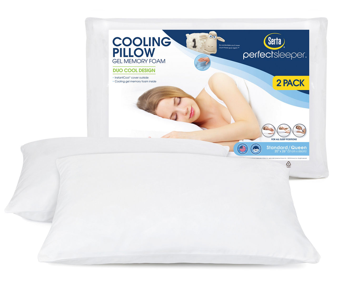 Memory Foam Bed Pillows Serta Cooling Gel 2-pack Cluster Classic Standard 