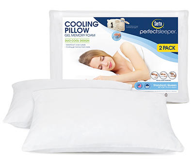 2 Queen Solid Piece Memory Foam White Bed Pillows Blue Cooling Comfort Gel Sleep 