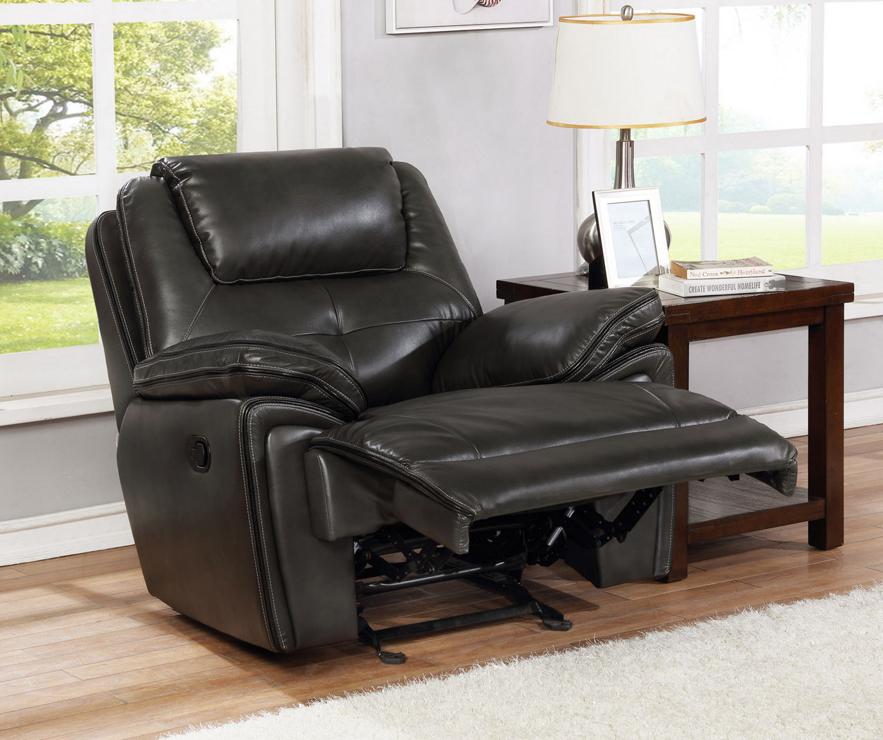 Granger Dark Gray Faux Leather Glider Recliner | Big Lots