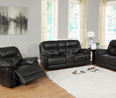 Casual 3-Piece Sofa Loveseat Chair Living Room Couch Set Gray Faux Leather 
