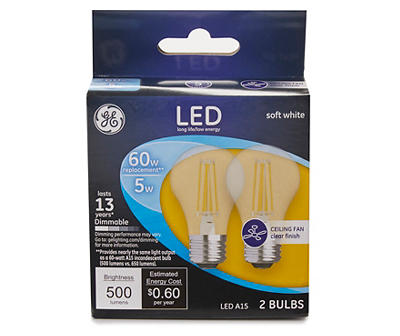 60-Watt Clear Soft White A15 LED Ceiling Fan Light Bulb, 2-Pack