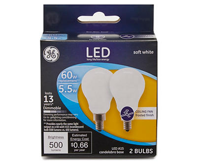 60-Watt Frosted Soft White A15 LED Ceiling Fan Light Bulb, 2-Pack