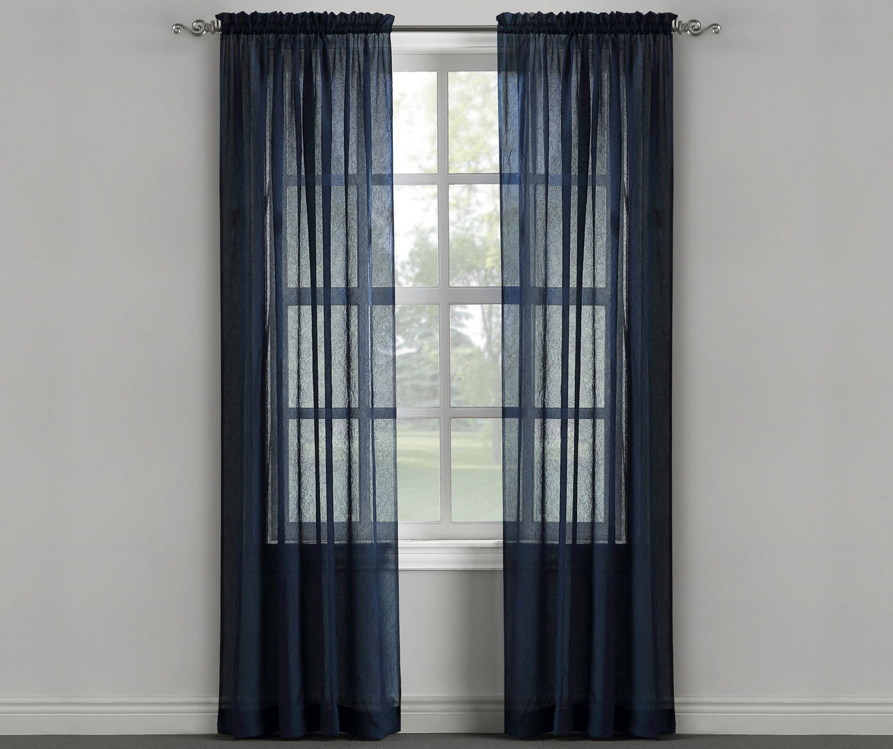 Blue Depths Crushed Voile Sheer Curtain Panel, (84")