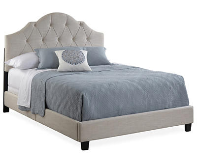 Linen Upholstered King Bed with Scalloped Tufting