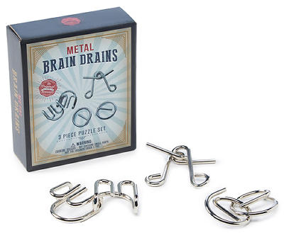 Metal Brain Drains Puzzles, 3-Piece Set
