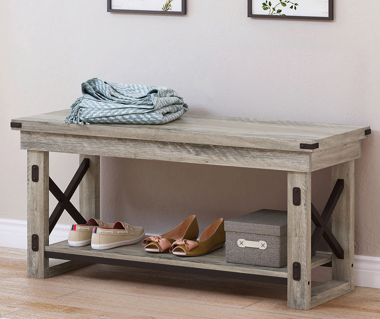 Stratford Rustic Crossbar Entryway Bench