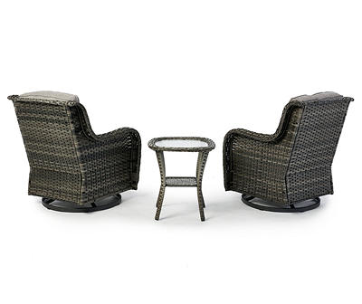 Oakmont Gray Cushioned Patio Gliders & Side Table All-Weather Wicker Set