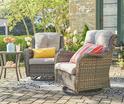 Oakmont Gray Cushioned Patio Gliders & Side Table All-Weather Wicker Set
