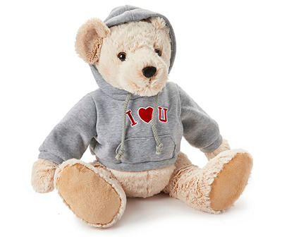 Gray "I Heart U" Hoodie Plush Bear
