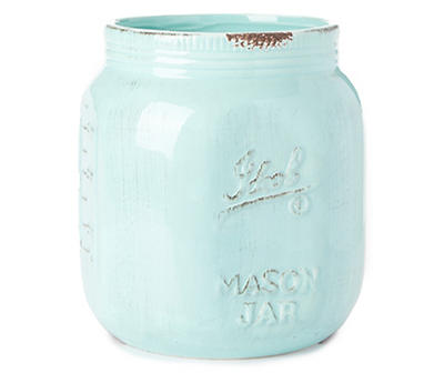 Aqua Mason Jar Ceramic Utensil Holder
