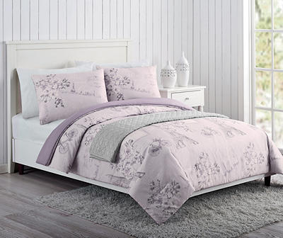Paris Purple, Pink & Gray Full/Queen 4-Piece Comforter Set