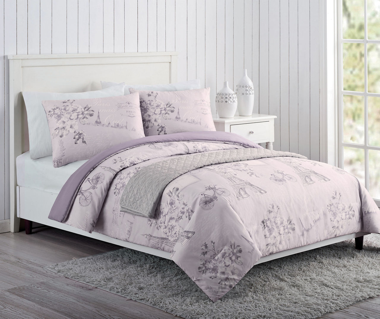 Paris Purple, Pink & Gray King 4-Piece Comforter Set