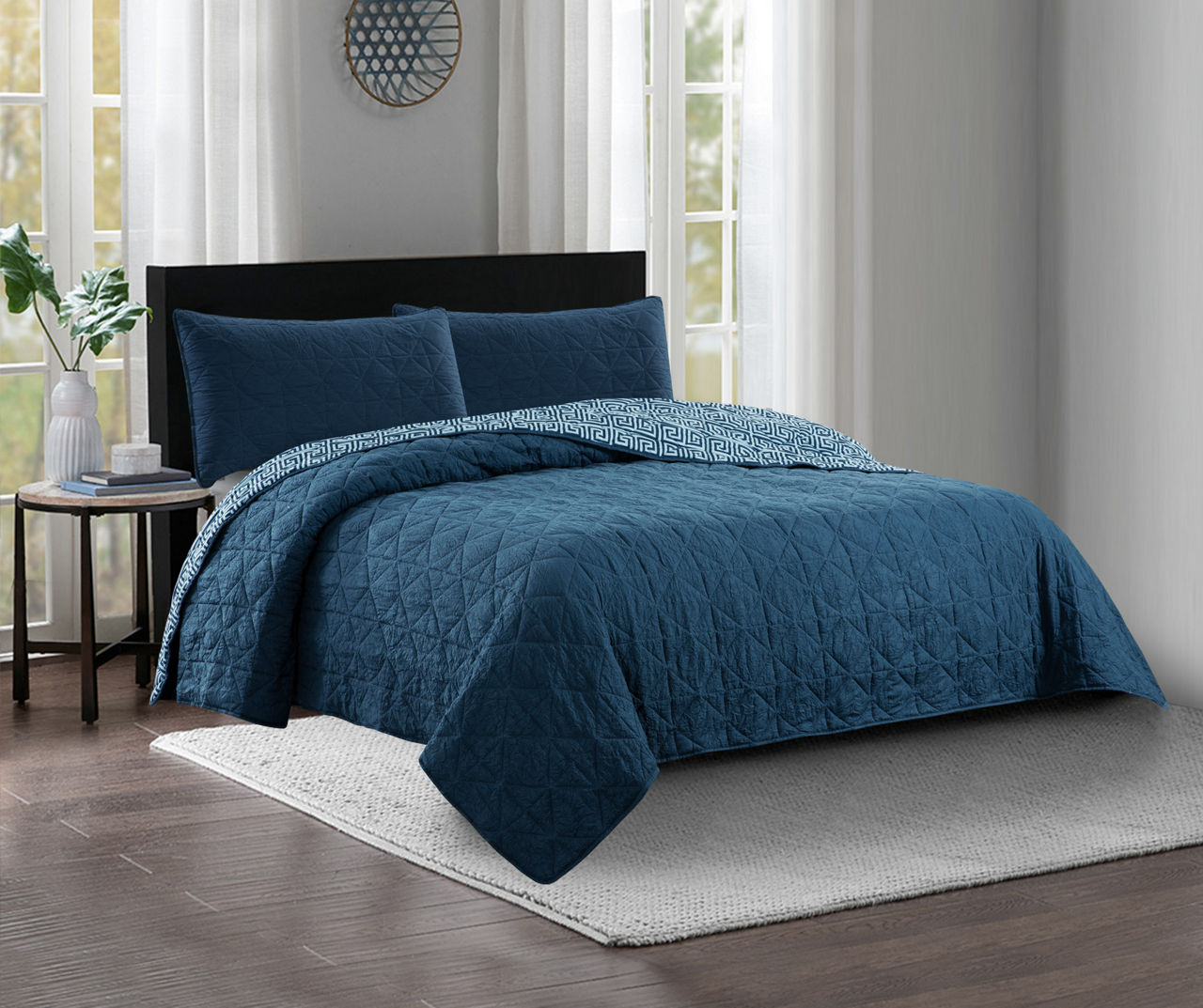 Navy Crinkle 3-Piece Reversible Quilt Sets | Big Lots