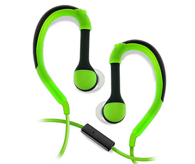 Sport Style Green Wired Earbuds with Ear Hooks