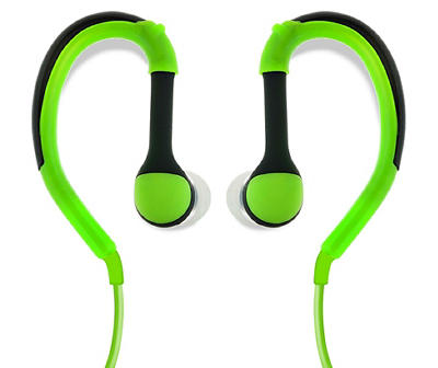 Sport Style Green Wired Earbuds with Ear Hooks