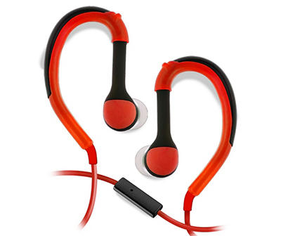 Sport Style Red Wired Earbuds with Ear Hooks