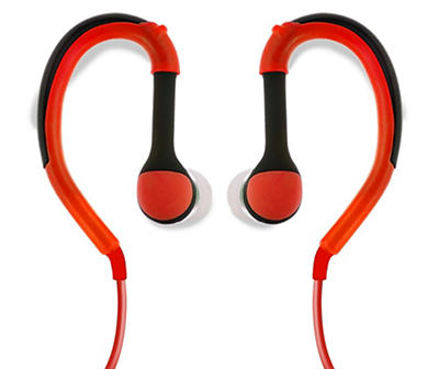 Sport Style Red Wired Earbuds with Ear Hooks