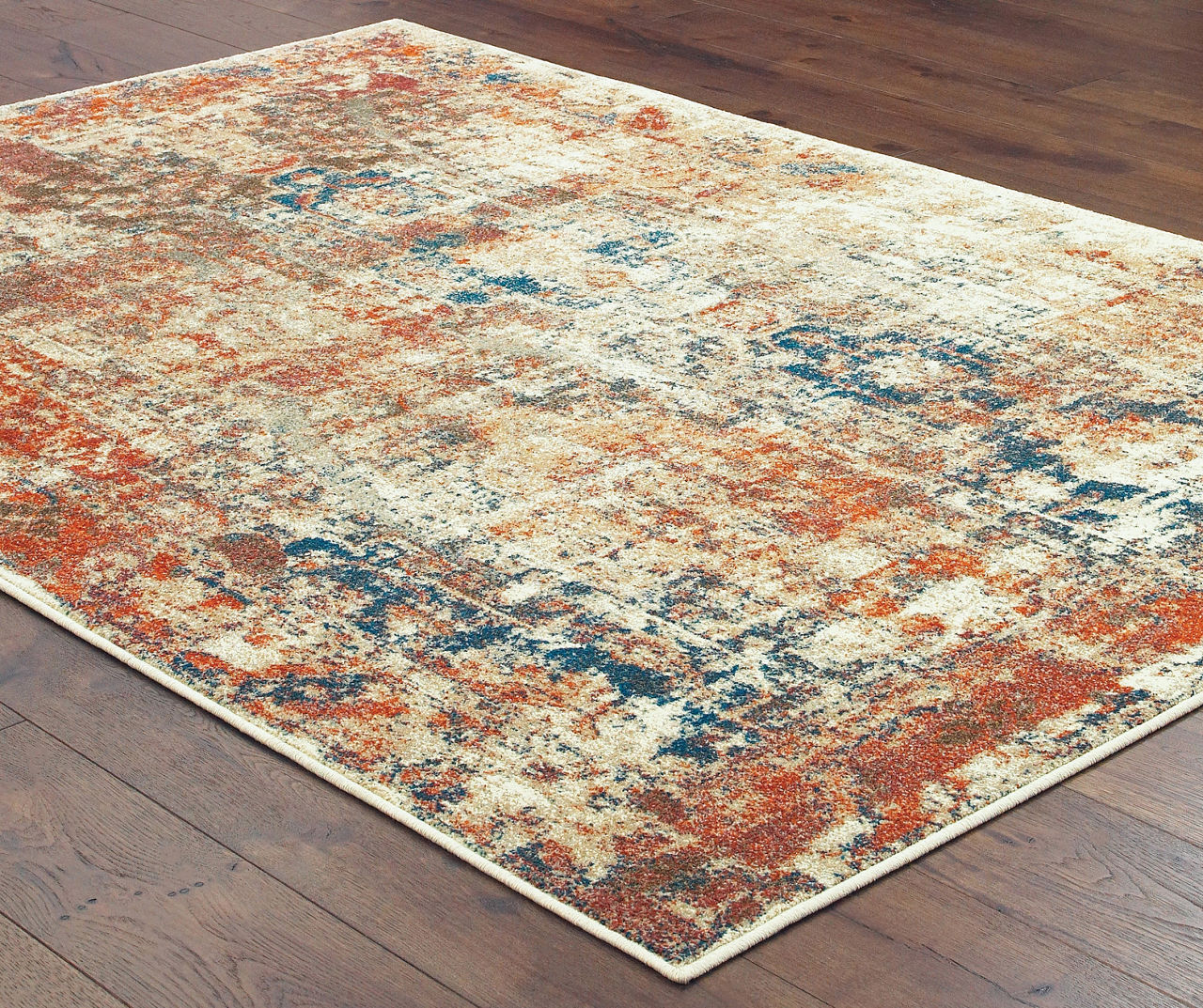 Myia Orange & Blue Abstract Area Rug, (6'7" x 9'6")