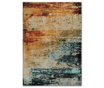 Peyton Gold & Red Abstract Area Rug, (5'3