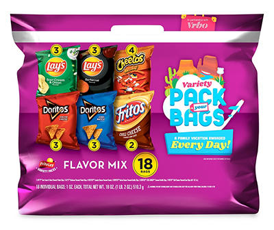 Frito Lay Snacks, Flavor Mix Variety Pack, 18 Single Bags, 18 Oz