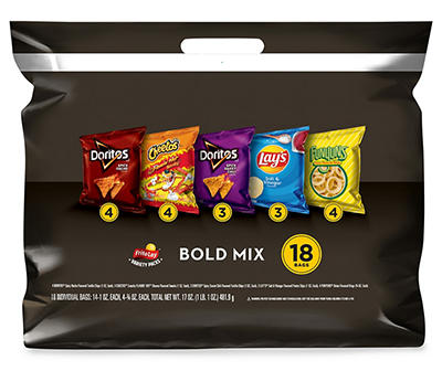 Frito Lay  Snacks, Bold Mix Variety Pack, 18 Single Bags, 17 Oz