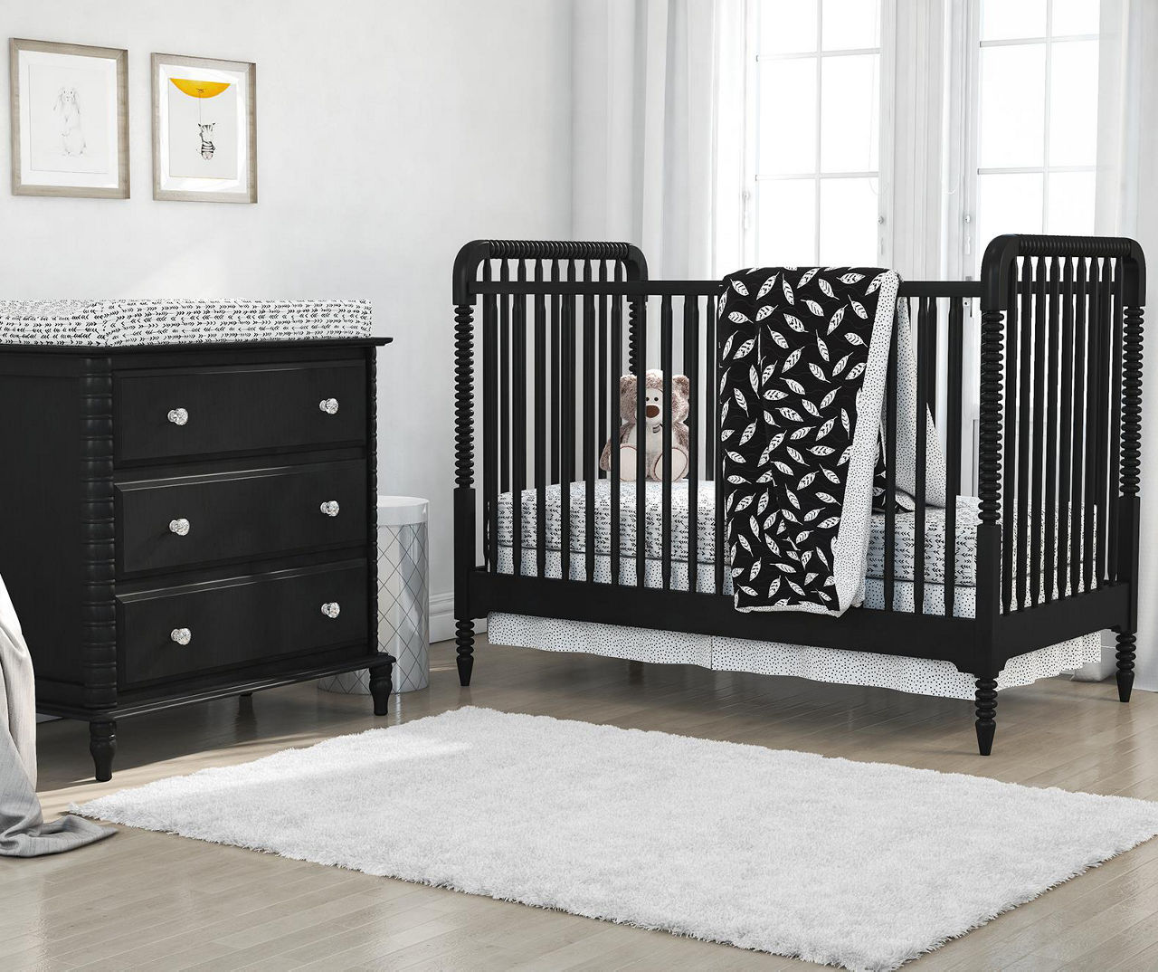 Little Seeds Feathers Black White Crib Toddler 4 Piece Bedding