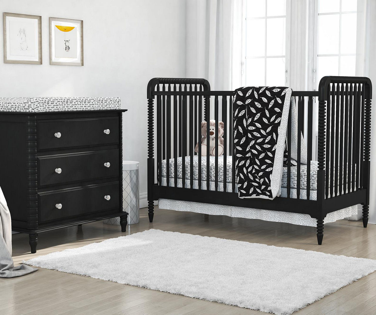Feathers Black & White Crib & Toddler 4-Piece Bedding Set