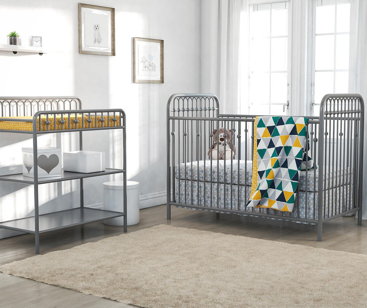 Little Seeds Jax Teal Yellow Triangle Crib Toddler 4 Piece Bedding Set Big Lots