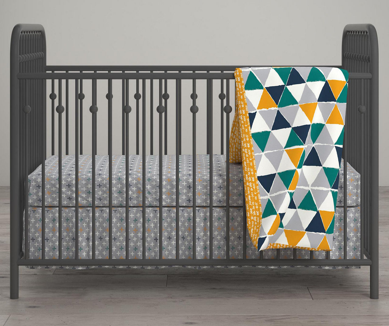 Jax Teal Yellow Triangle Crib Toddler 4 Piece Bedding Set