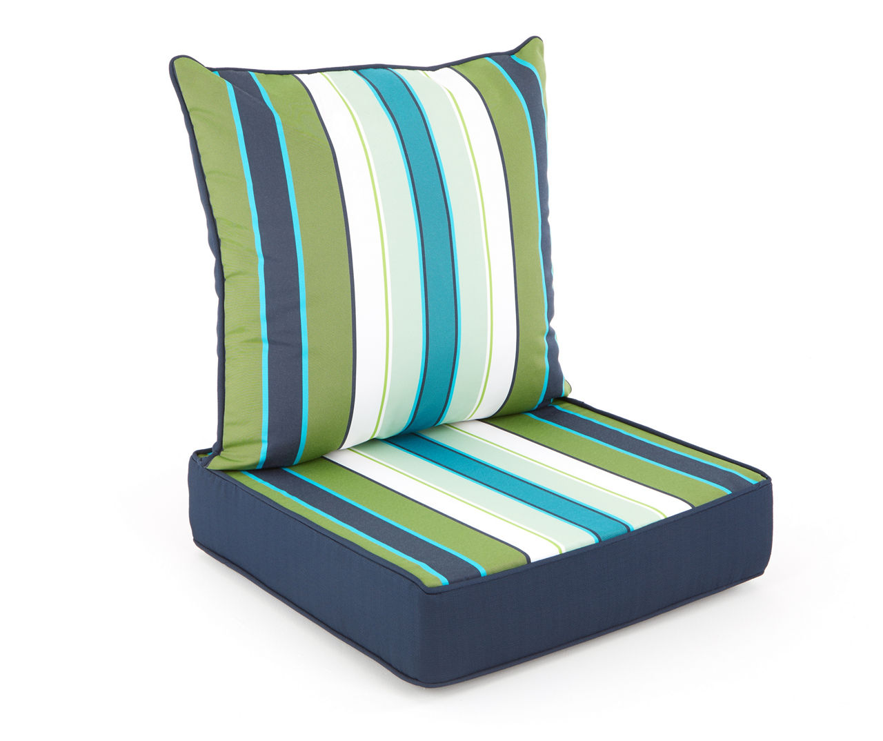 Blue Green Stripe Reversible Deep Seat Outdoor Cushion Set