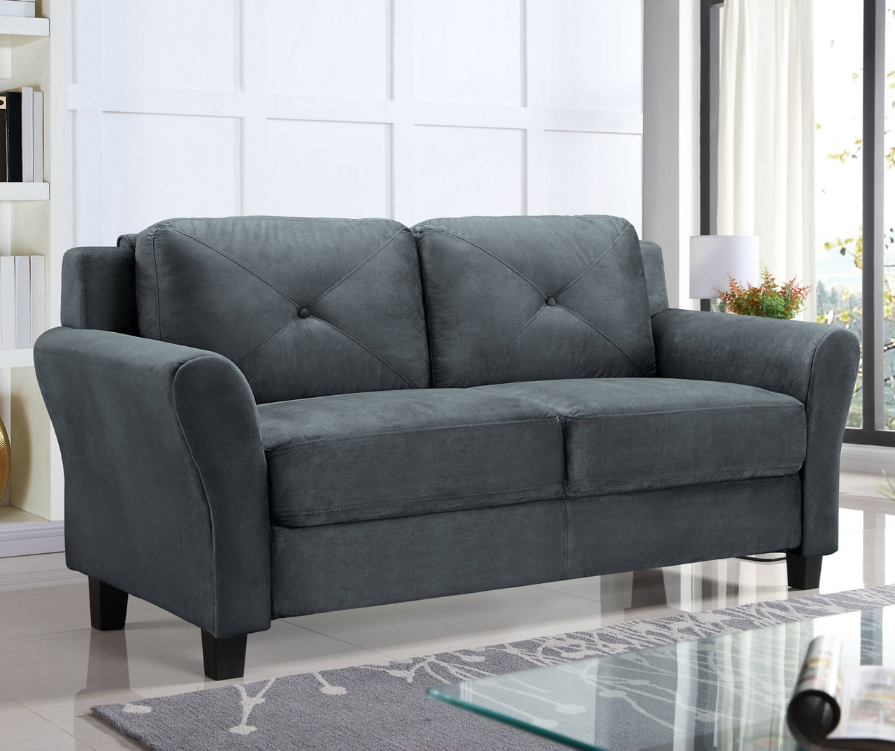 Dark store gray loveseat