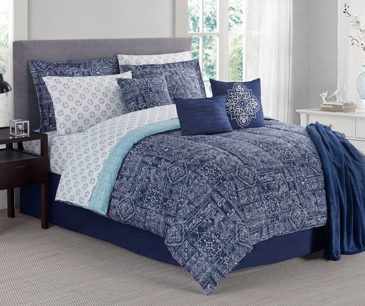 Calm Effects Navy Medallion 12-Piece Reversible Comforter Sets | Big Lots