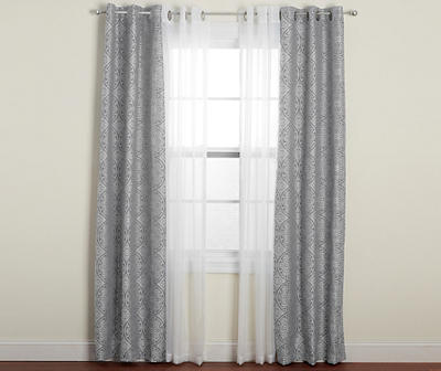 Gray Suzani Embroidery & Sheer Voile Curtain Panels, 4-Piece Set