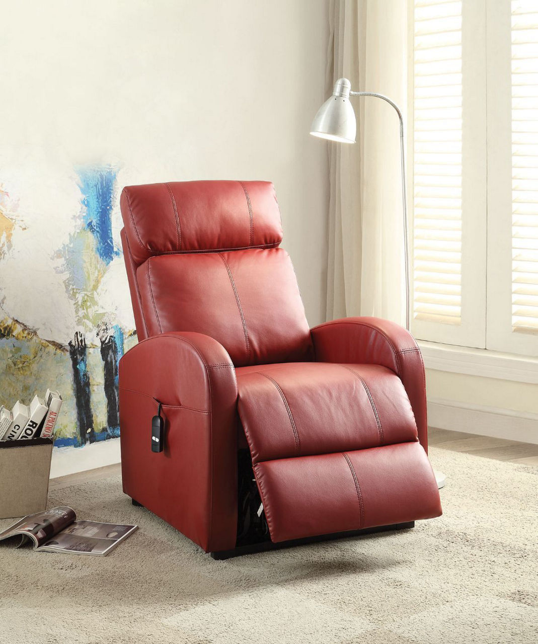 Acme Ricardo Red Faux Leather Power Lift Recliner Big Lots