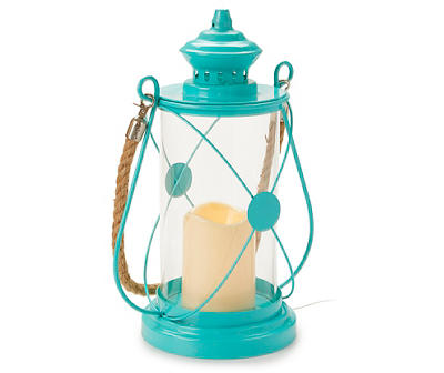 Turquoise Glass & Metal Coastal LED Candle Lantern