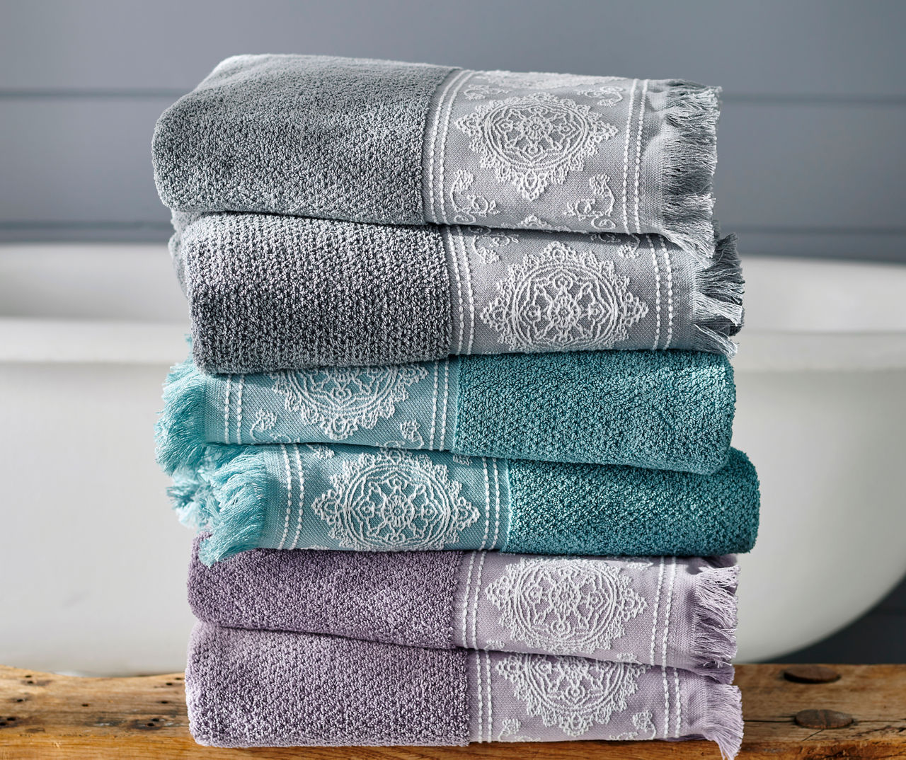 Lavender Gray Jacquard Fringe Bath Towel | Big Lots