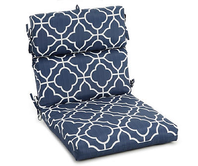 Fandango Navy Blue Quatrefoil Reversible Outdoor Chair Cushion