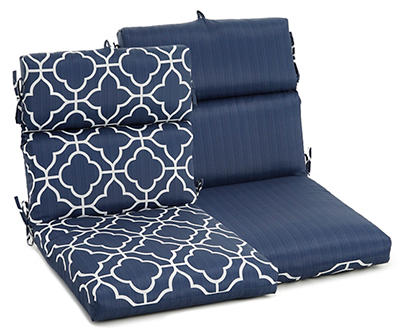 Fandango Navy Blue Quatrefoil Reversible Outdoor Chair Cushion