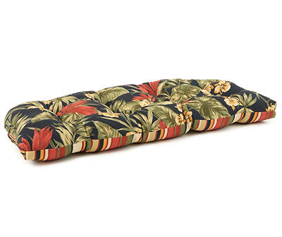 Sunset Ebony Tropical & Stripe Reversible Outdoor Wicker Settee Cushion