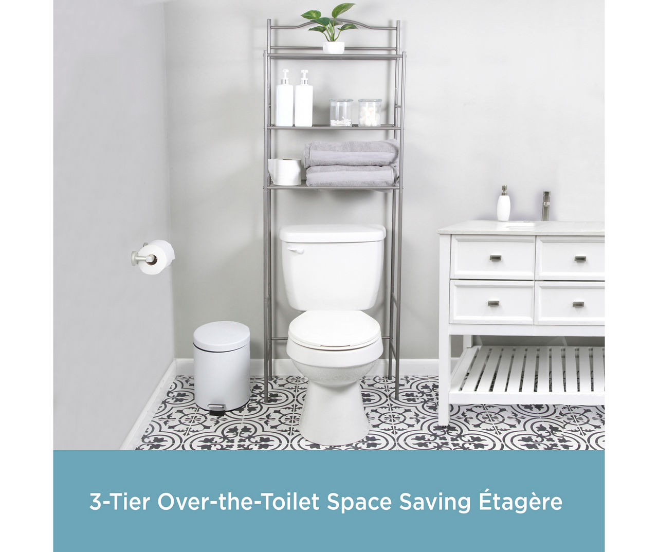 Kenney - Polished Pewter Over-the-Toilet Space Saver