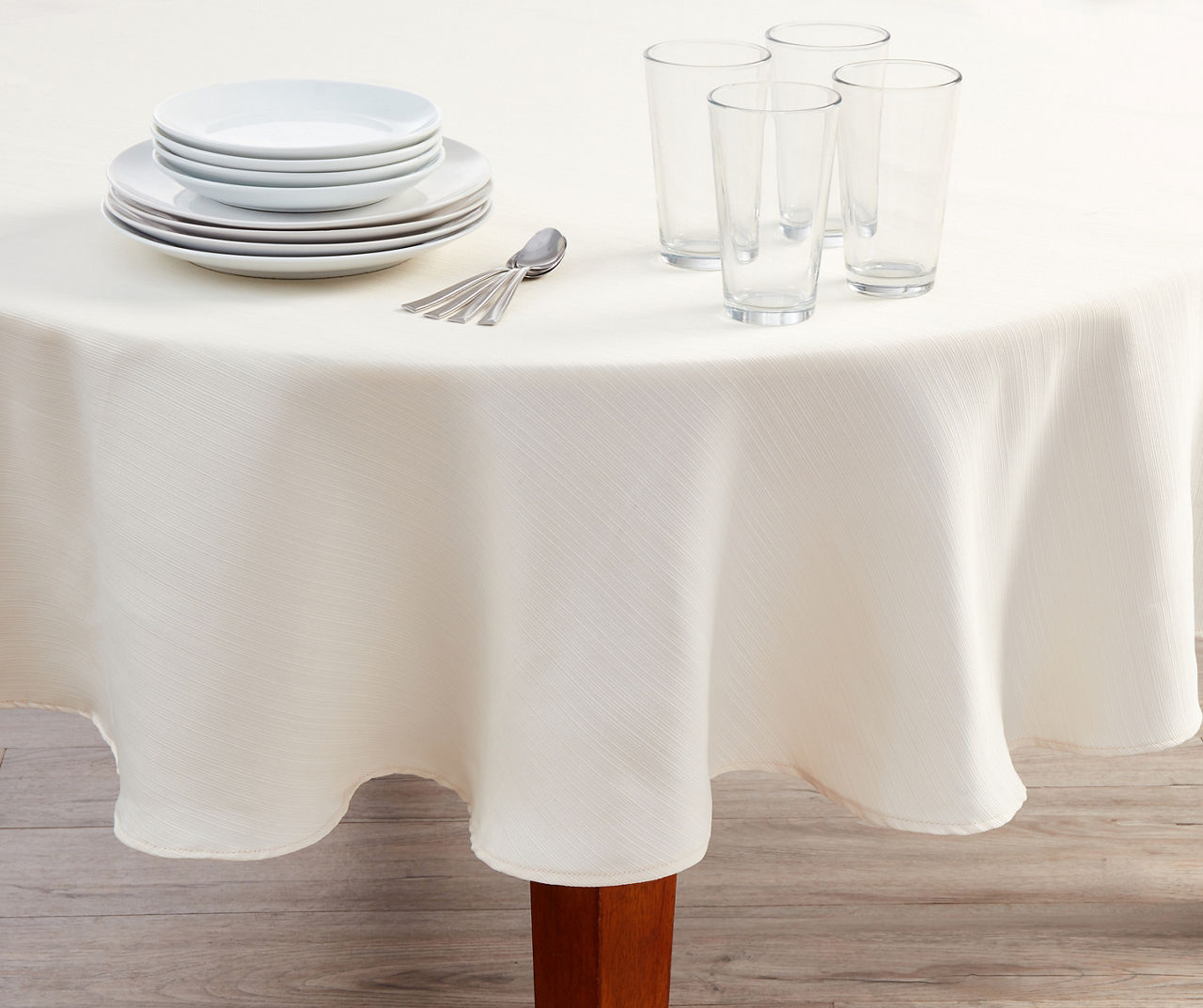 Huntley Antique White Round Fabric Tablecloth, (70")