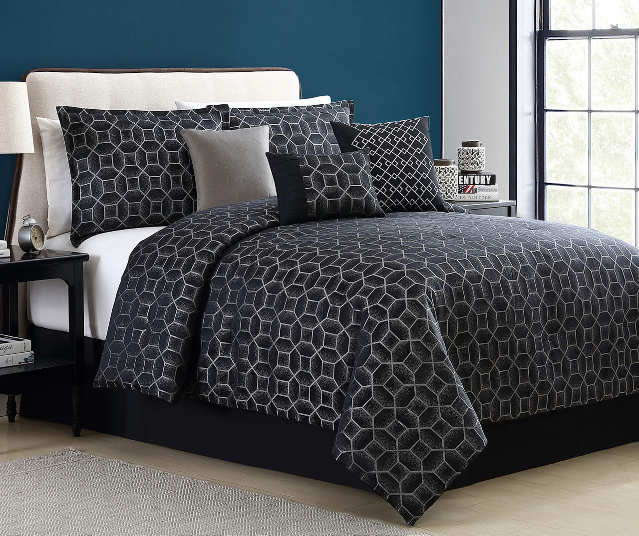 Octagon Gray Queen 7-Piece Jacquard Comforter Set